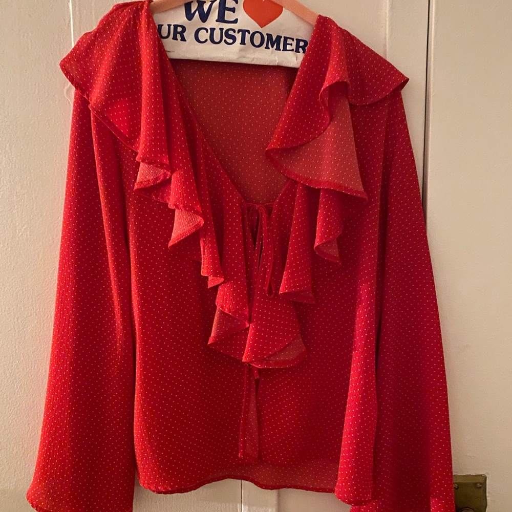 Topshop polka dot ruffle blouse, US4